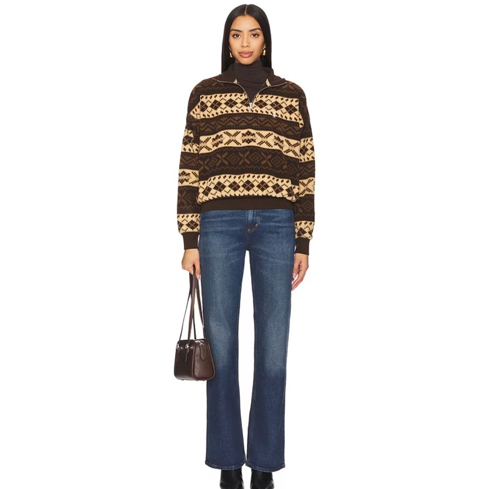 Polo Ralph Lauren Fair‎ Isle Polar Fleece Quarter Zip Pullover Brown Sz M